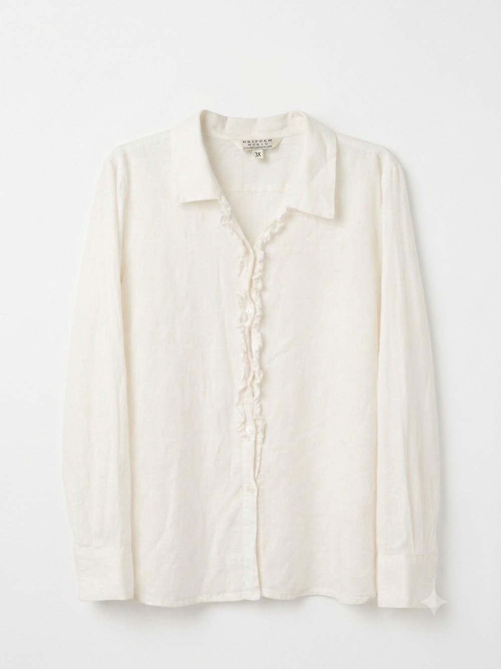 Vintage JohnPaulRichard White Linen Button-Down Shirt with Ruffle Size 3X